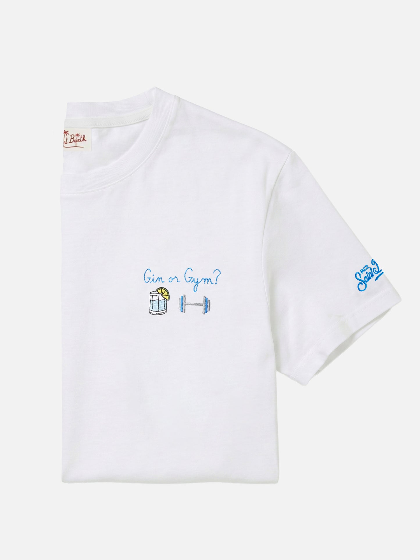 Weißes Portofino T-Shirt mit Stickerei „Gin Or Gym?“ 