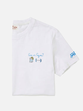Weißes Portofino T-Shirt mit Stickerei „Gin Or Gym?“ 