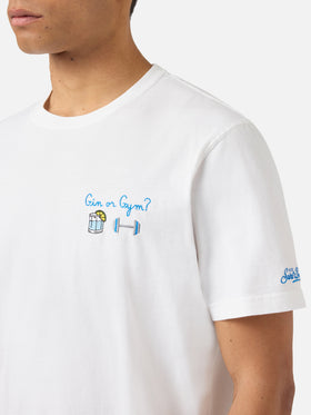 White Portofino T-shirt with Gin Or Gym? embroidery