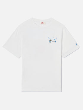 White Portofino T-shirt with Gin Or Gym? embroidery