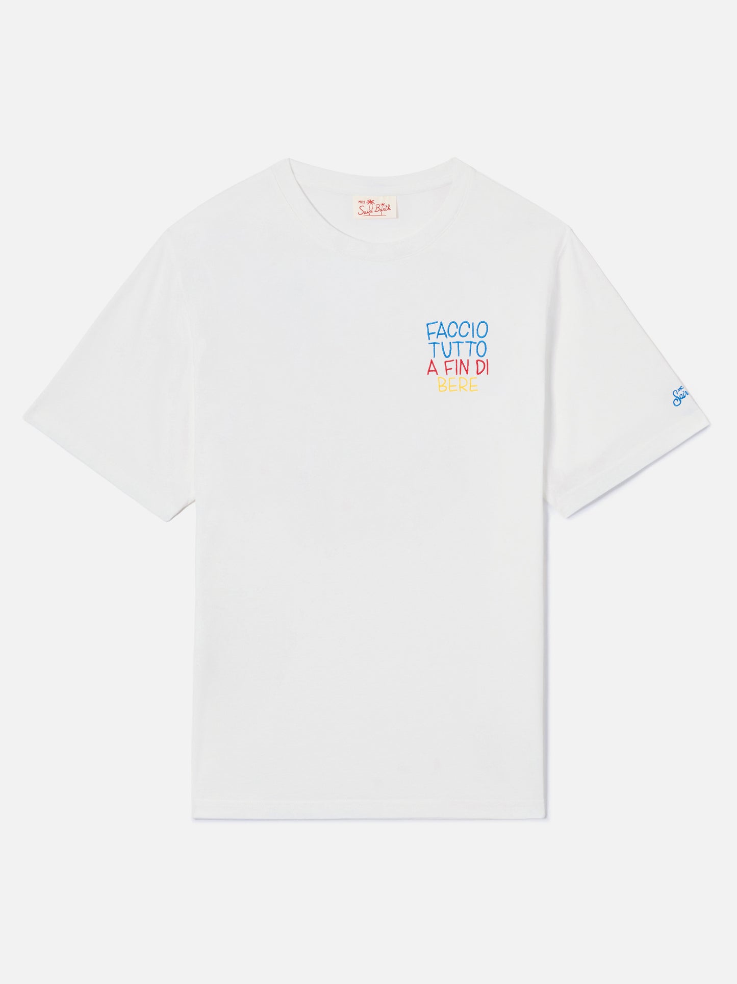 T-shirt Portofino bianca con ricamo Faccio Tutto A Fin Di Bere | Special Edition