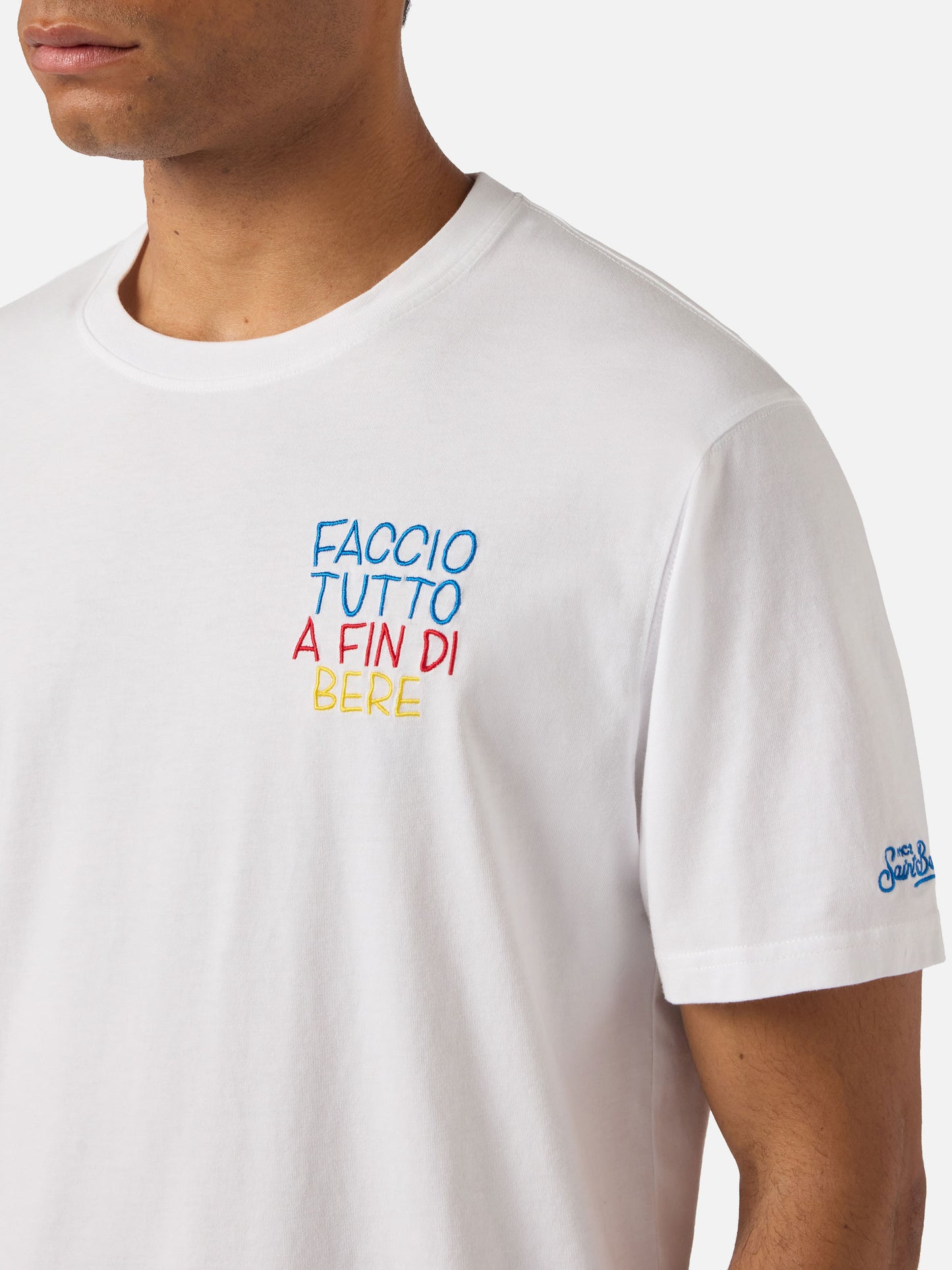 T-shirt Portofino bianca con ricamo Faccio Tutto A Fin Di Bere | Special Edition