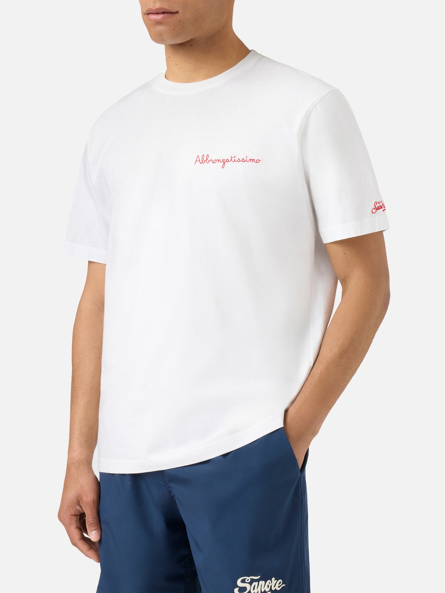 T-shirt Portofino bianca con ricamo Abbronzatissimo