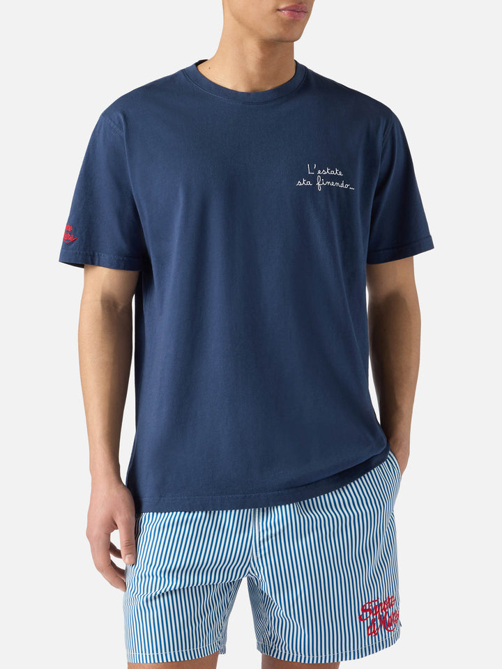 Blue Portofino T-shirt with L'estate Sta Finendo embroidery