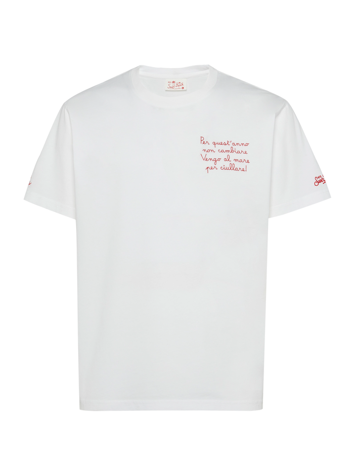 Classic fit cotton jersey t-shirt Portofino with Vengo al mare embroidery |SAPORE DI MARE SPECIAL EDITION - MC2 Saint Barth