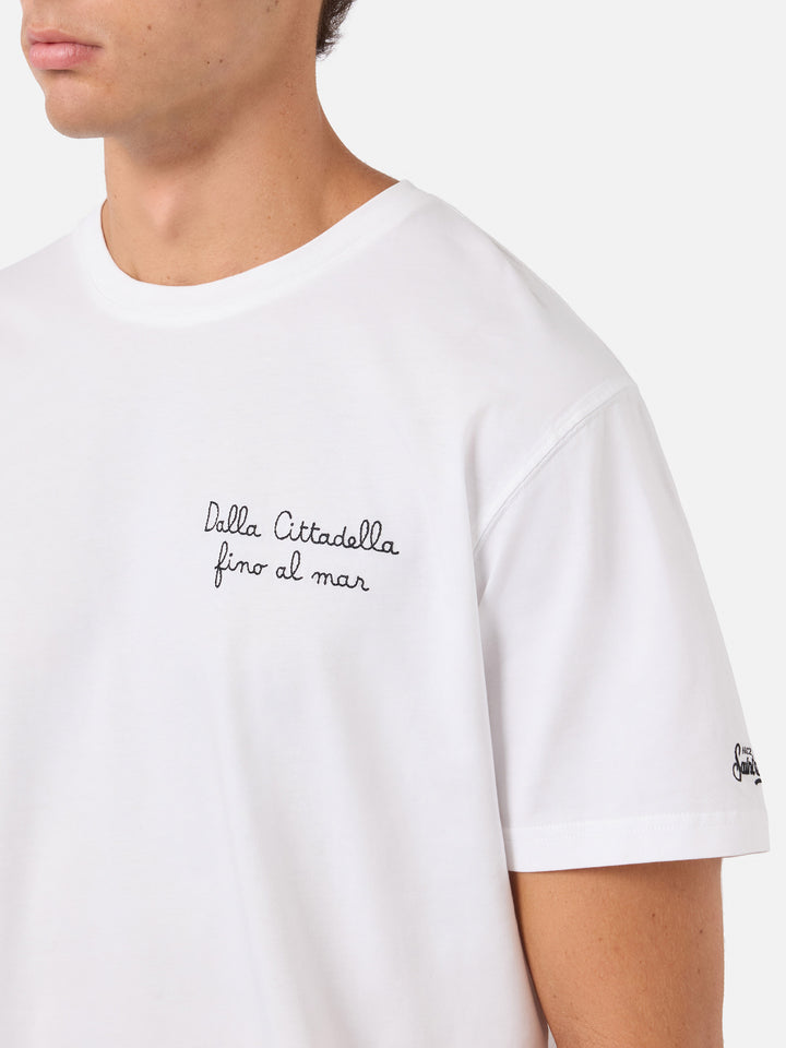 Weißes Portofino T-Shirt mit Pisa SC Dalla Cittadella fino al mar-Stickerei | PISA SC SPECIAL EDITION 