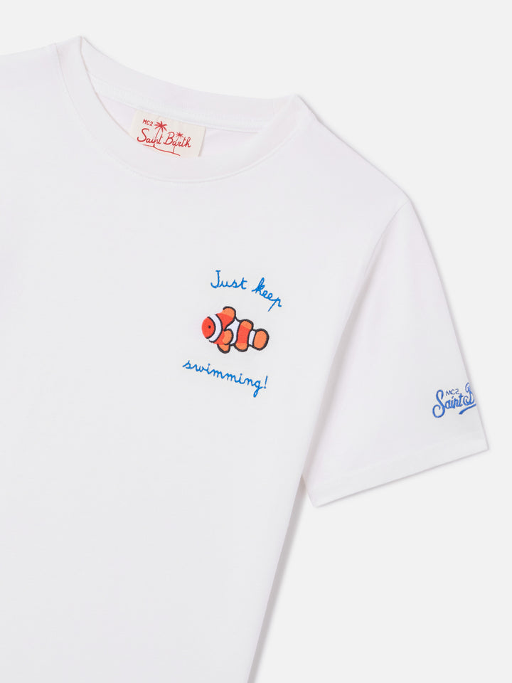 T-shirt Portofino Jr con ricamo Just Keep Swimming!