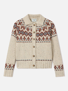 Cardigan Patty in misto lana Donegal con motivo fair isle