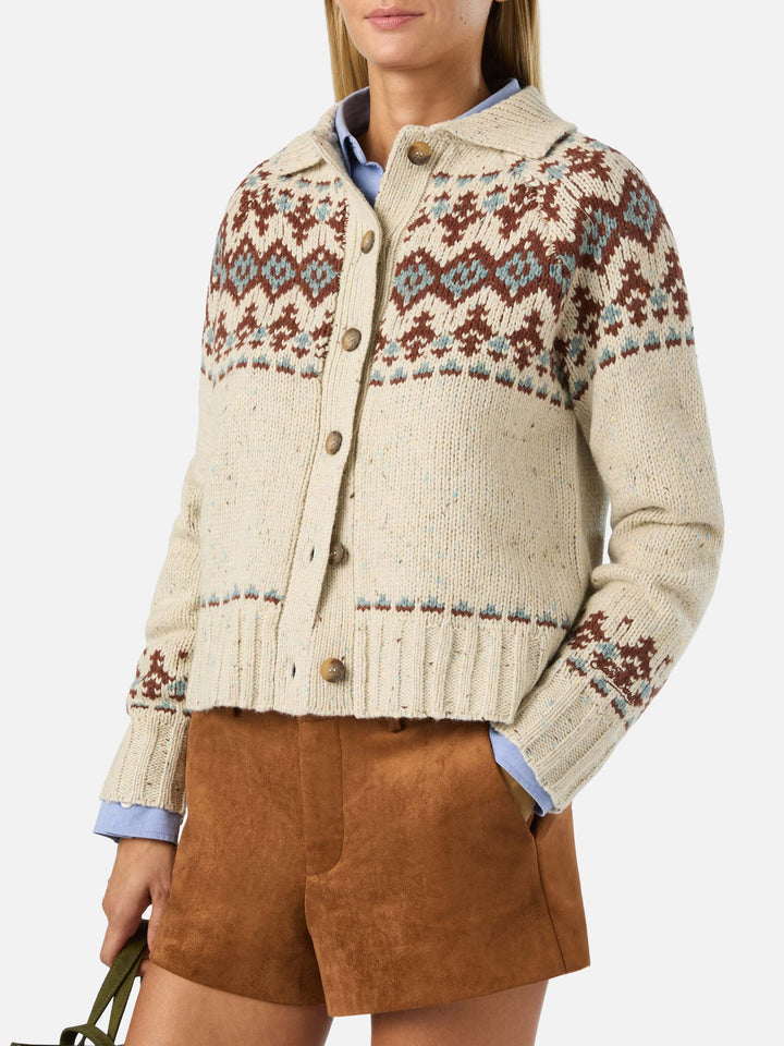 Patty Donegal wool blend cardigan with fair isle pattern