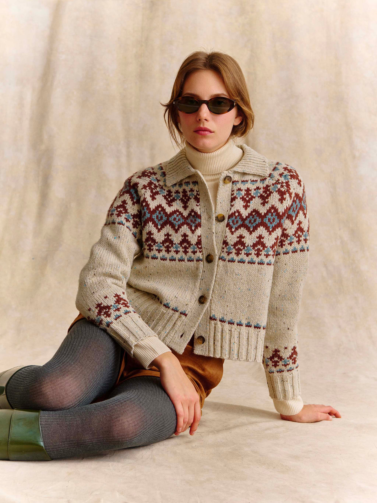 Cardigan in misto lana Donegal Patty con motivo fair isle