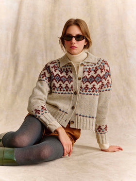 Cardigan in misto lana Donegal Patty con motivo fair isle