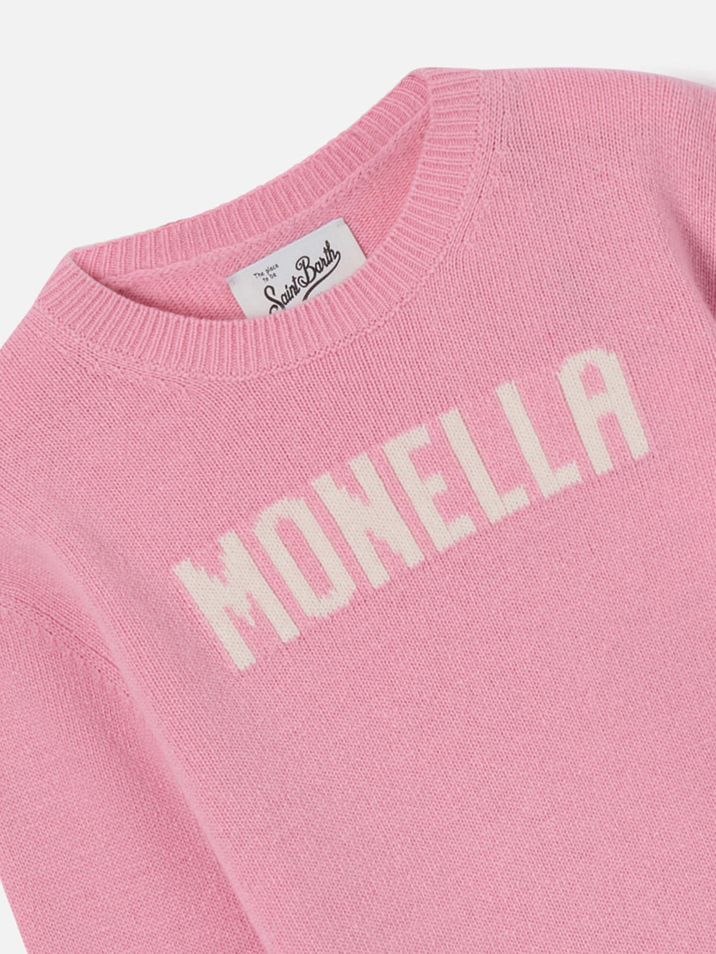 Prenda de punto con cuello redondo Princess en rosa con lettering Monella 