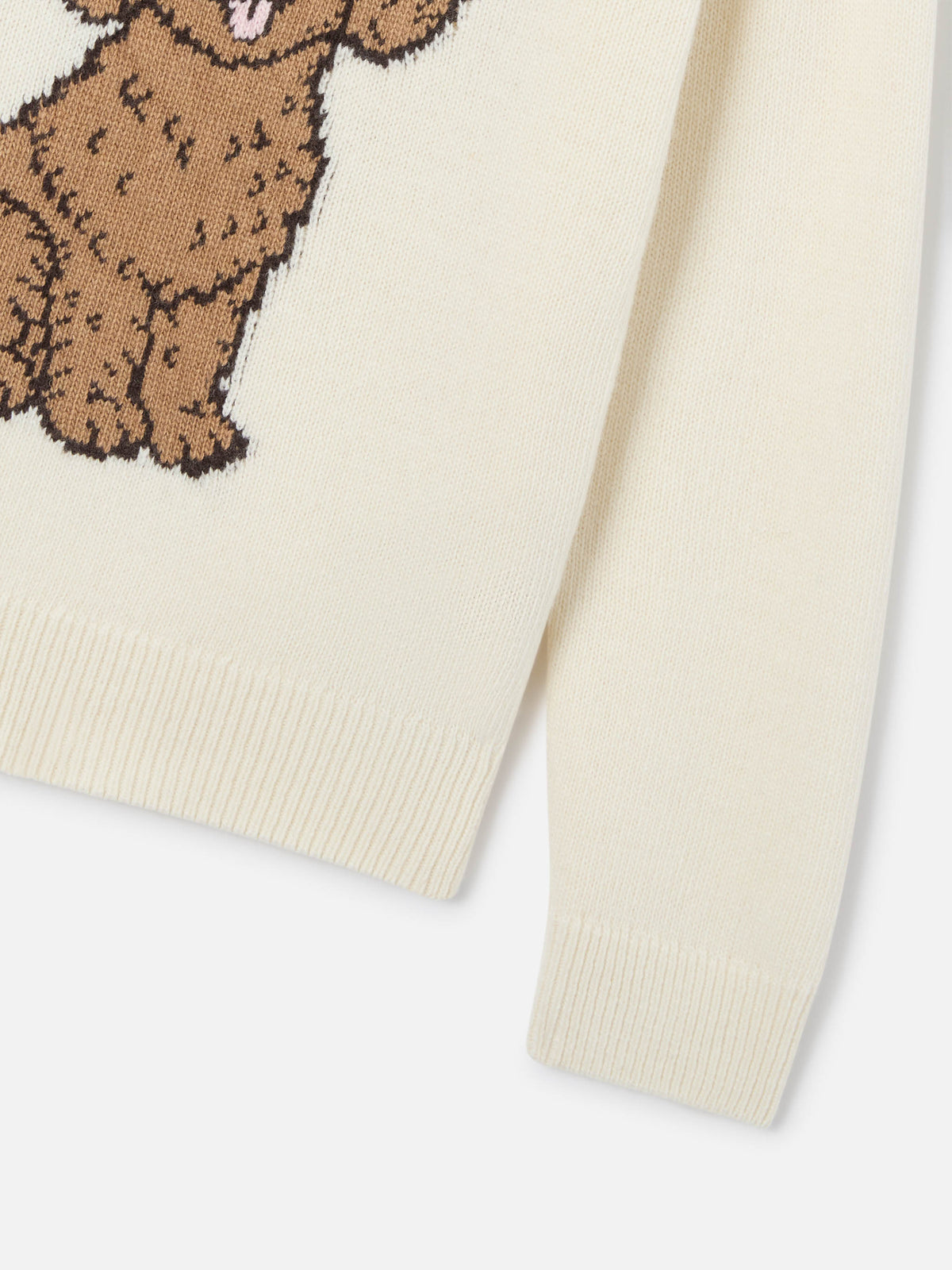 Cremefarbenes Princess Rundhals-Strickmodell mit Pudel-Intarsie 