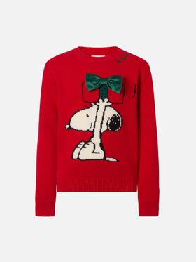 Princess cashmere-blend crewneck with Snoopy jacquard and velvet bow appliqué | PEANUTS SPECIAL EDITION