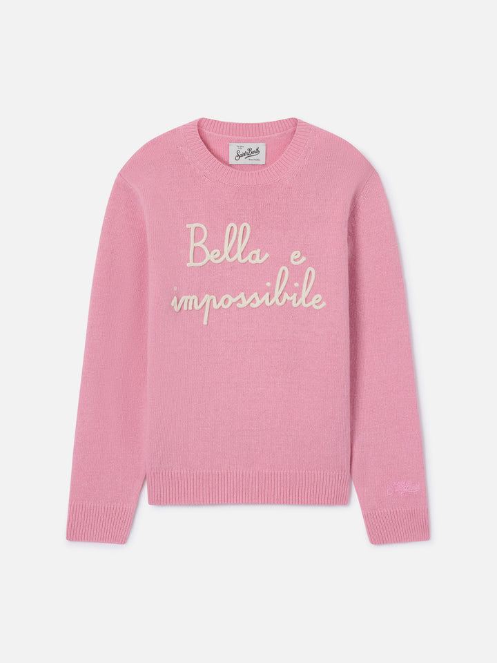 Princess crewneck knitwear in pink with Bella Impossibile embroidery