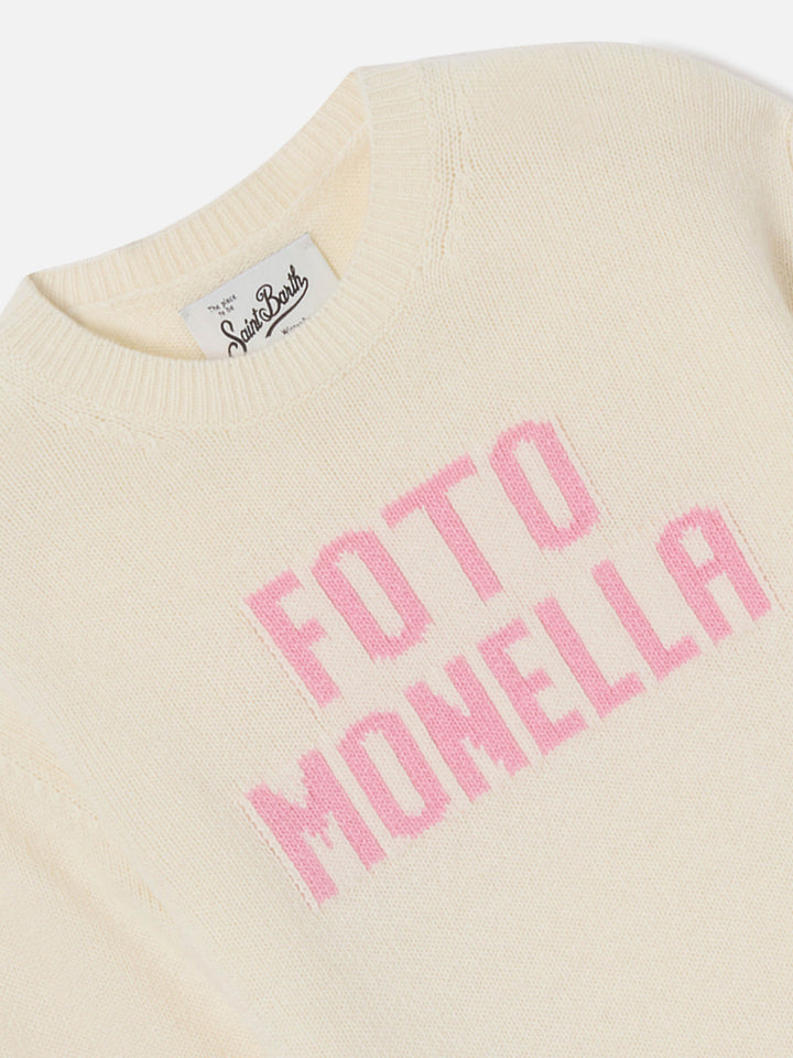 Princess crewneck knitwear in grey with Foto Monella lettering