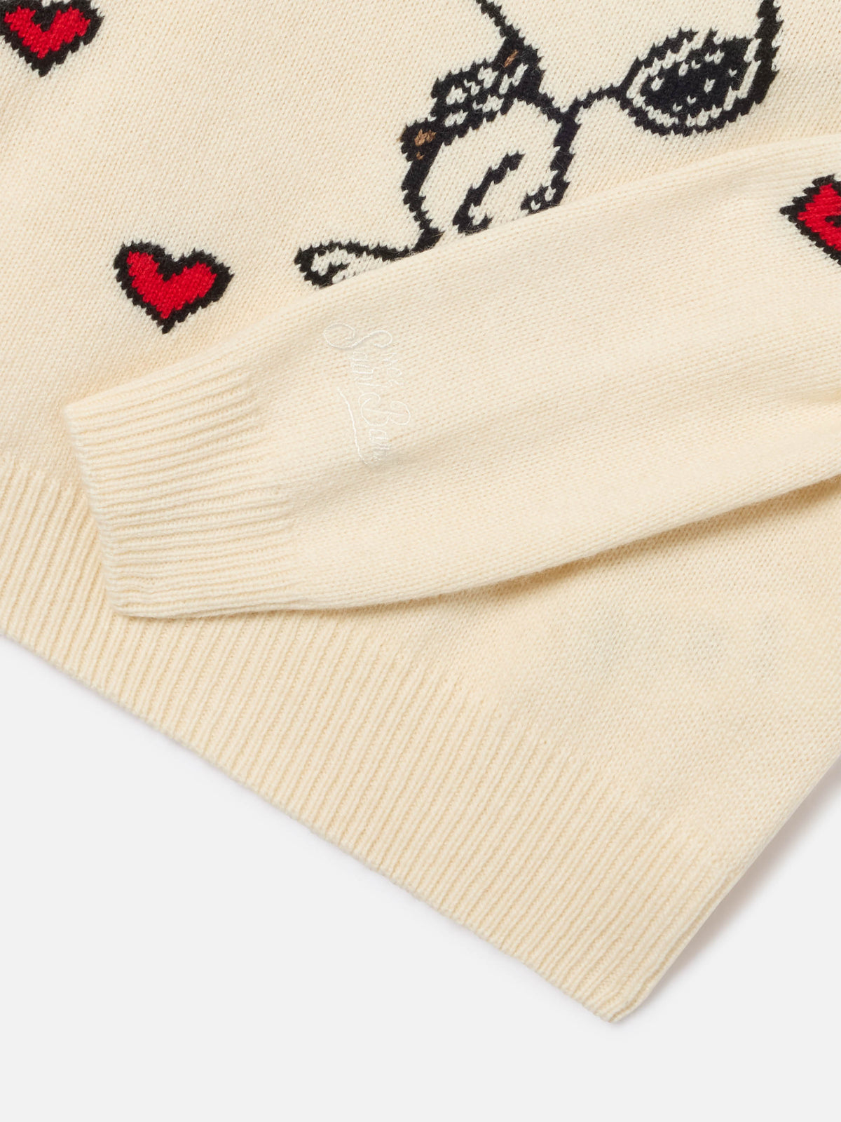 Cremefarbener Princess Rundhals-Strickpullover mit Snoopy-Intarsie | Special edition 