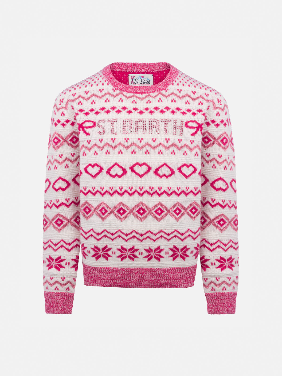 Maglione girocollo fair-isle da bambina Princess con logo in strass St. Barth