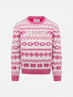 Maglione girocollo fair-isle da bambina Princess con logo in strass St. Barth