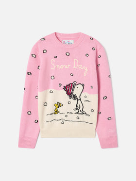Pink Princess Rundhals-Strickpullover mit Snoopy-Intarsie und Stickerei | Special edition 
