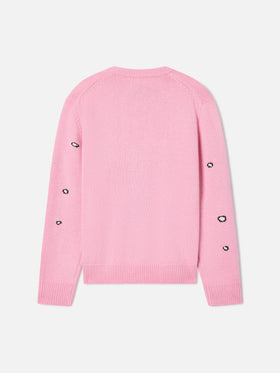 Pink Princess Rundhals-Strickpullover mit Snoopy-Intarsie und Stickerei | Special edition 