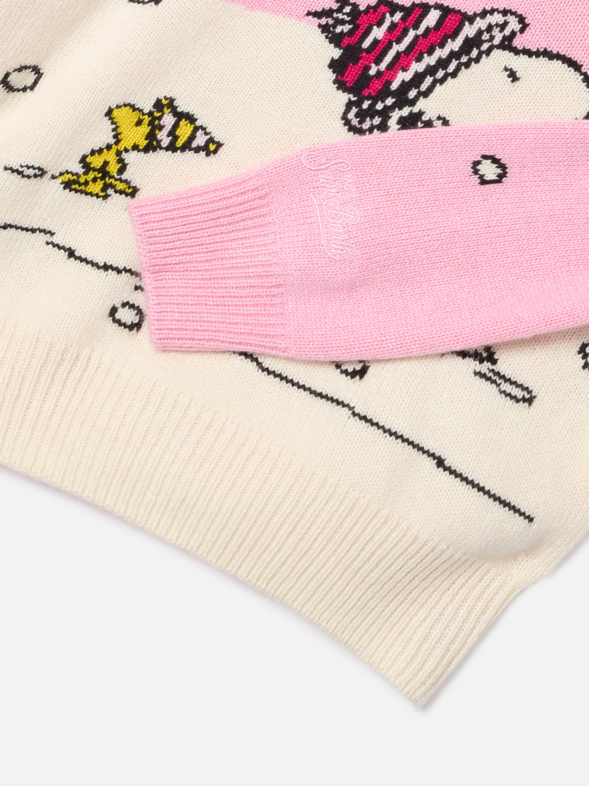 Pink Princess Rundhals-Strickpullover mit Snoopy-Intarsie und Stickerei | Special edition 