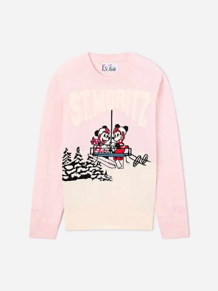 Jersey de punto con cuello redondo Pink Princess con intarsia de St. Moritz Minnie and Mickey Mouse | Special edition 