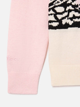 Rosa Princess Rundhals-Strickpullover mit St. Moritz Minnie und Mickey Mouse Intarsienmotiv | Special edition 