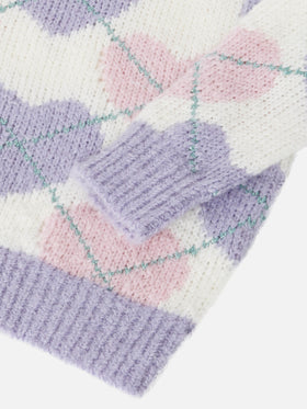 Girocollo con jacquard a rombi con cuori