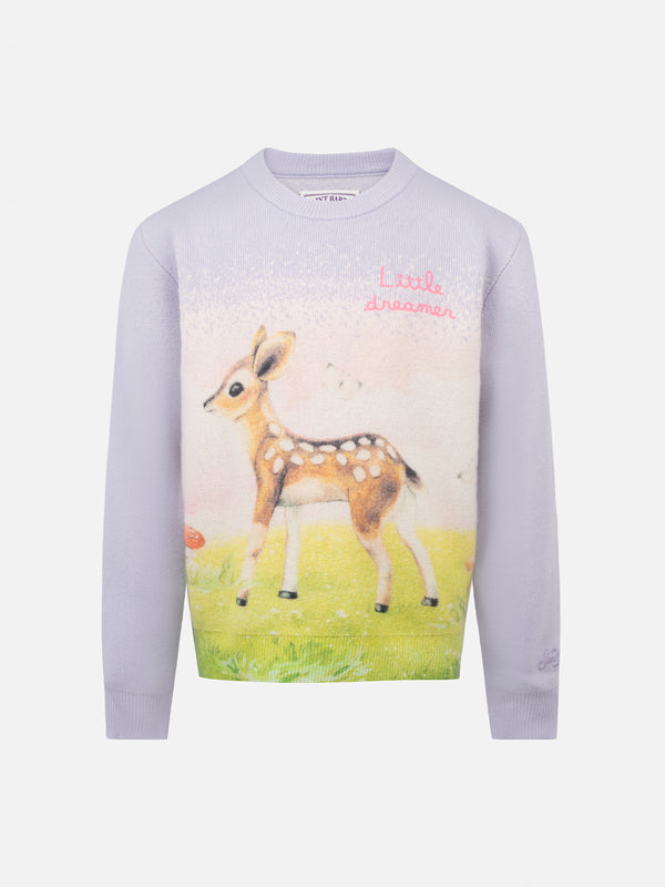 Girl lilac crewneck sweater Princess with fawn print