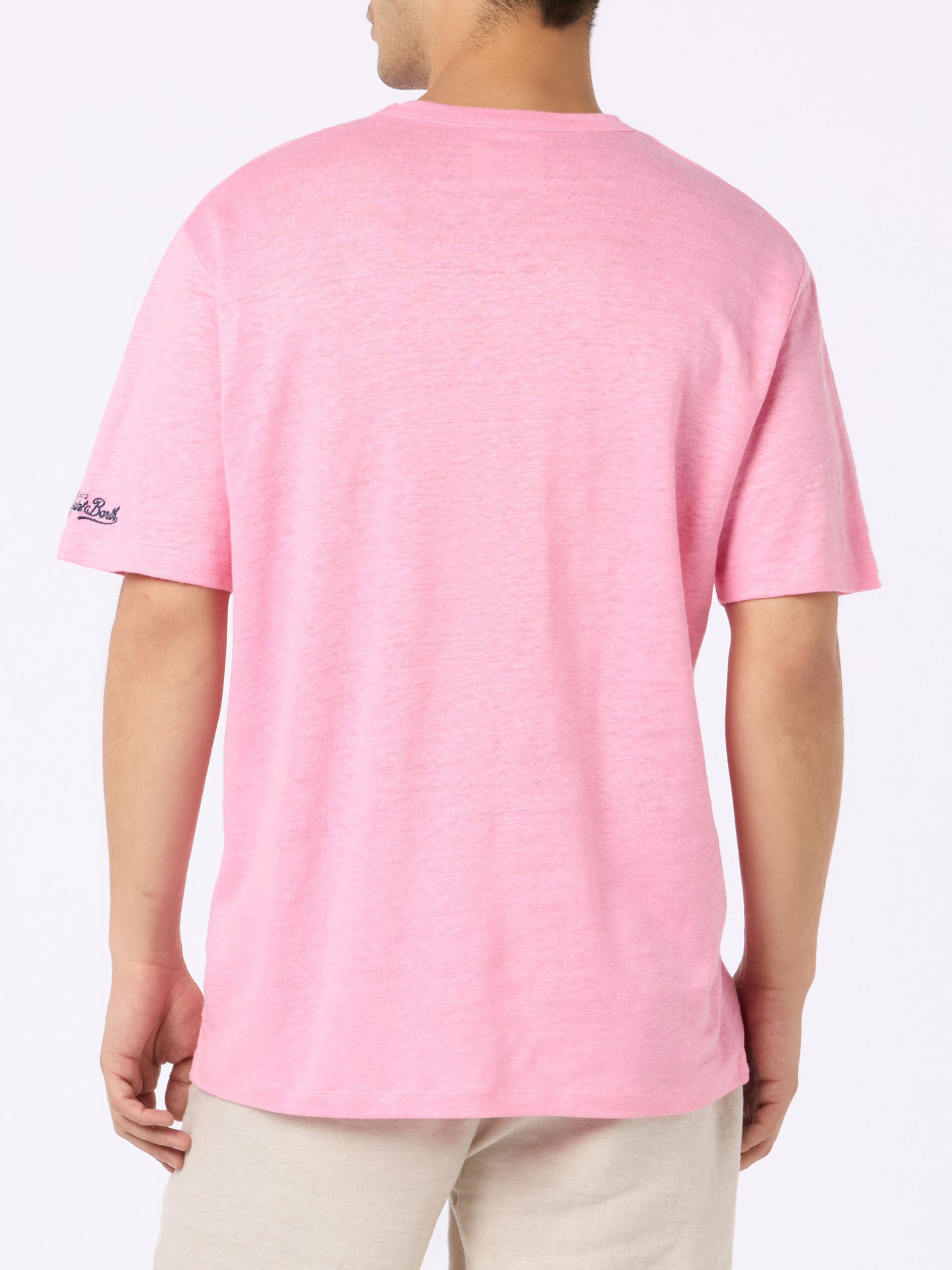 T-shirt Man President in cotone fiammato rosa bubble con ricamo