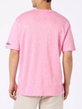 T-shirt Man President in cotone fiammato rosa bubble con ricamo