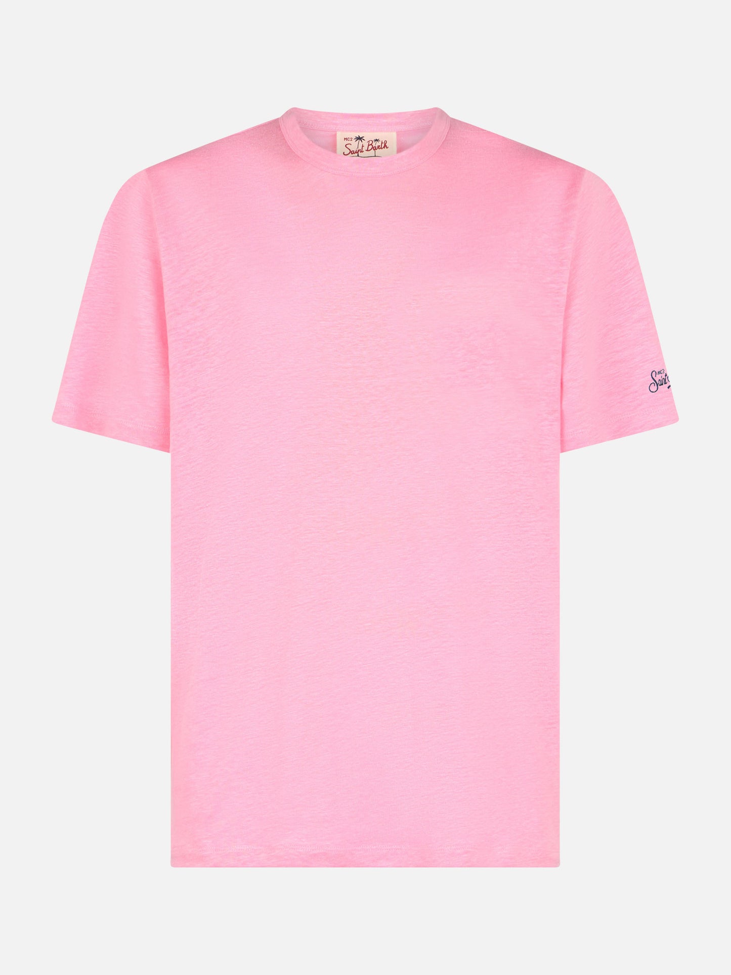 T-shirt Man President in cotone fiammato rosa bubble con ricamo