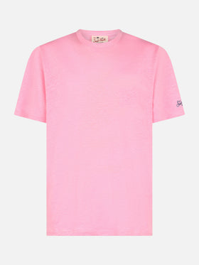 T-shirt Man President in cotone fiammato rosa bubble con ricamo