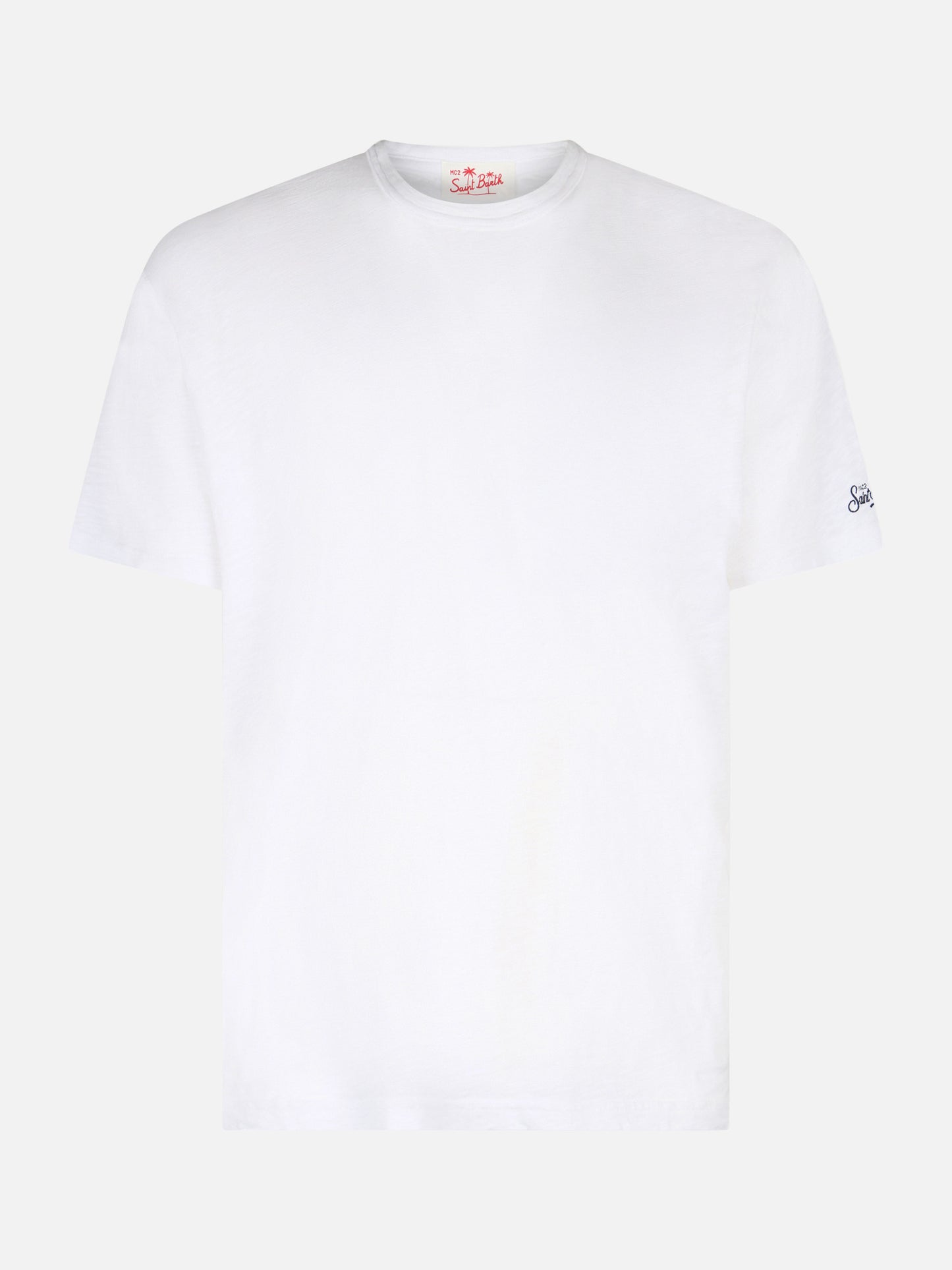 T-shirt Man President in cotone fiammato bianca con ricamo