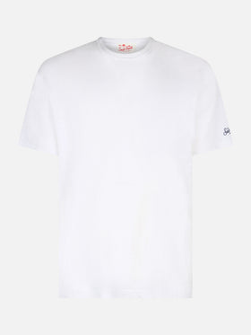 T-shirt Man President in cotone fiammato bianca con ricamo