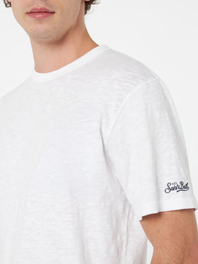 T-shirt Man President in cotone fiammato bianca con ricamo
