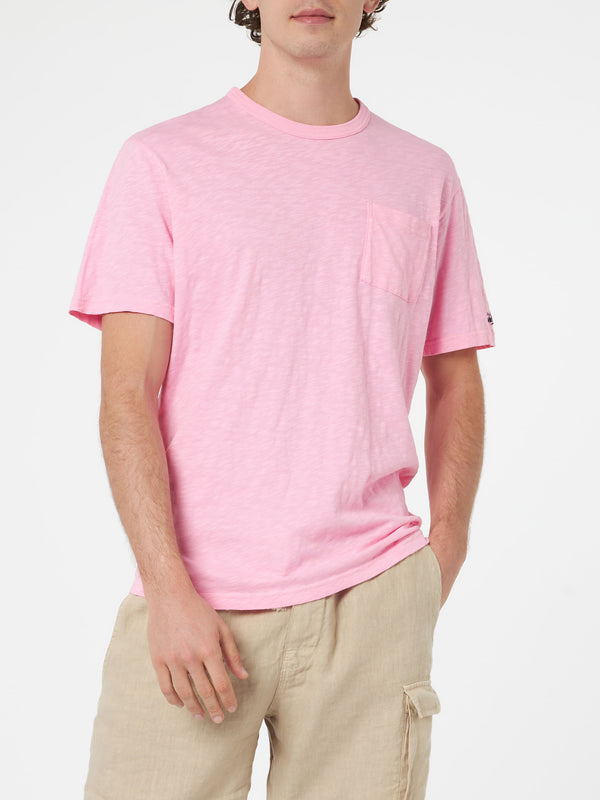 Man pink flamed cotton t-shirt President with embroidery