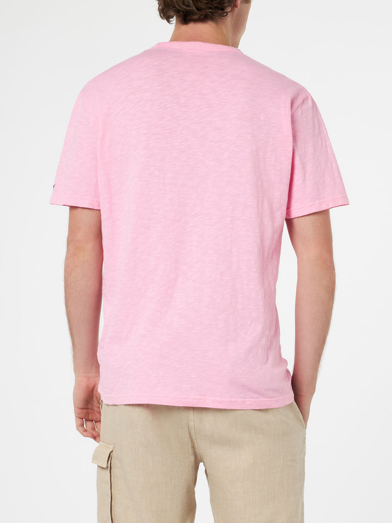 T-shirt da uomo President in cotone fiammato rosa con ricamo