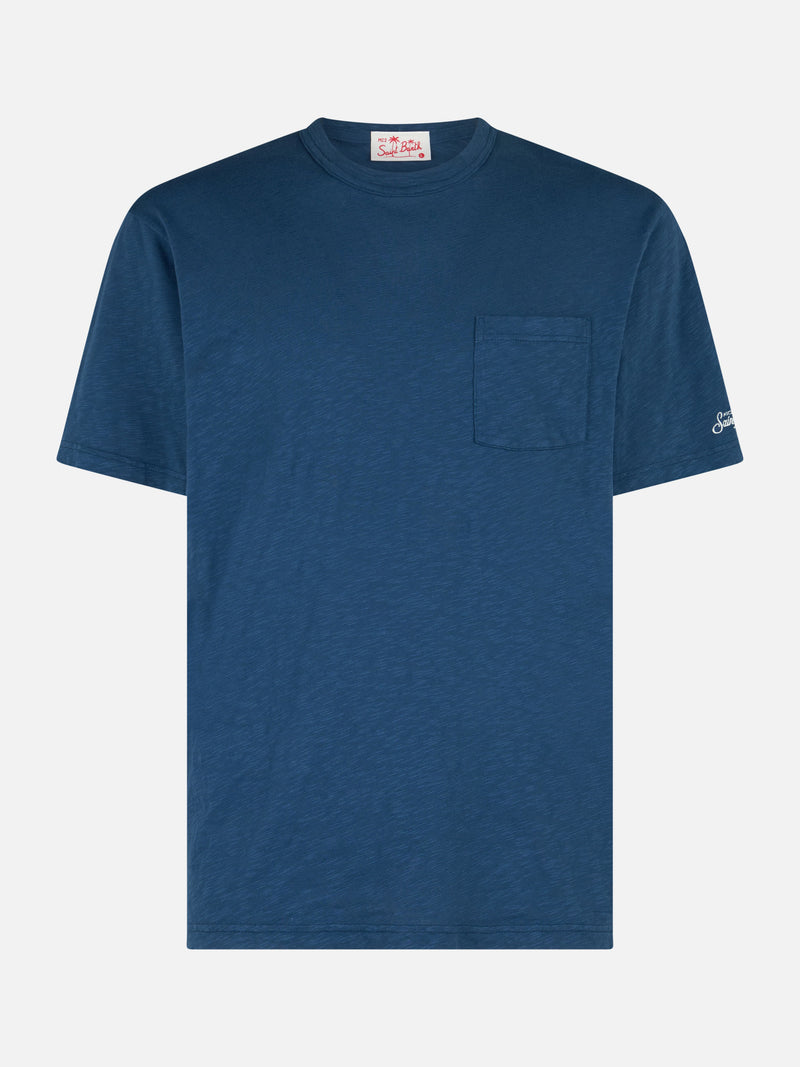 T-shirt da uomo President in cotone fiammato blu con ricamo