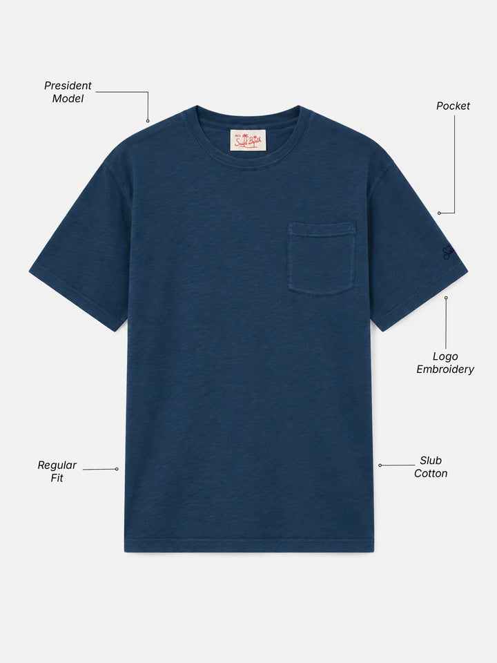 Camiseta President de algodón flameado en color liso azul marino 