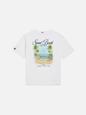 White Portland Jr t-shirt with Caribbean Tennis Cup print