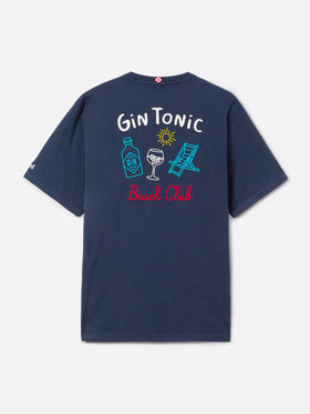 T-shirt Portland blu con ricamo Gin Tonic Beach Club fronte e retro