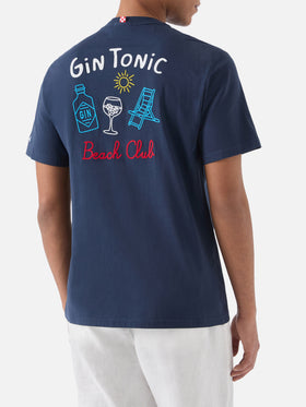T-shirt Portland blu con ricamo Gin Tonic Beach Club fronte e retro
