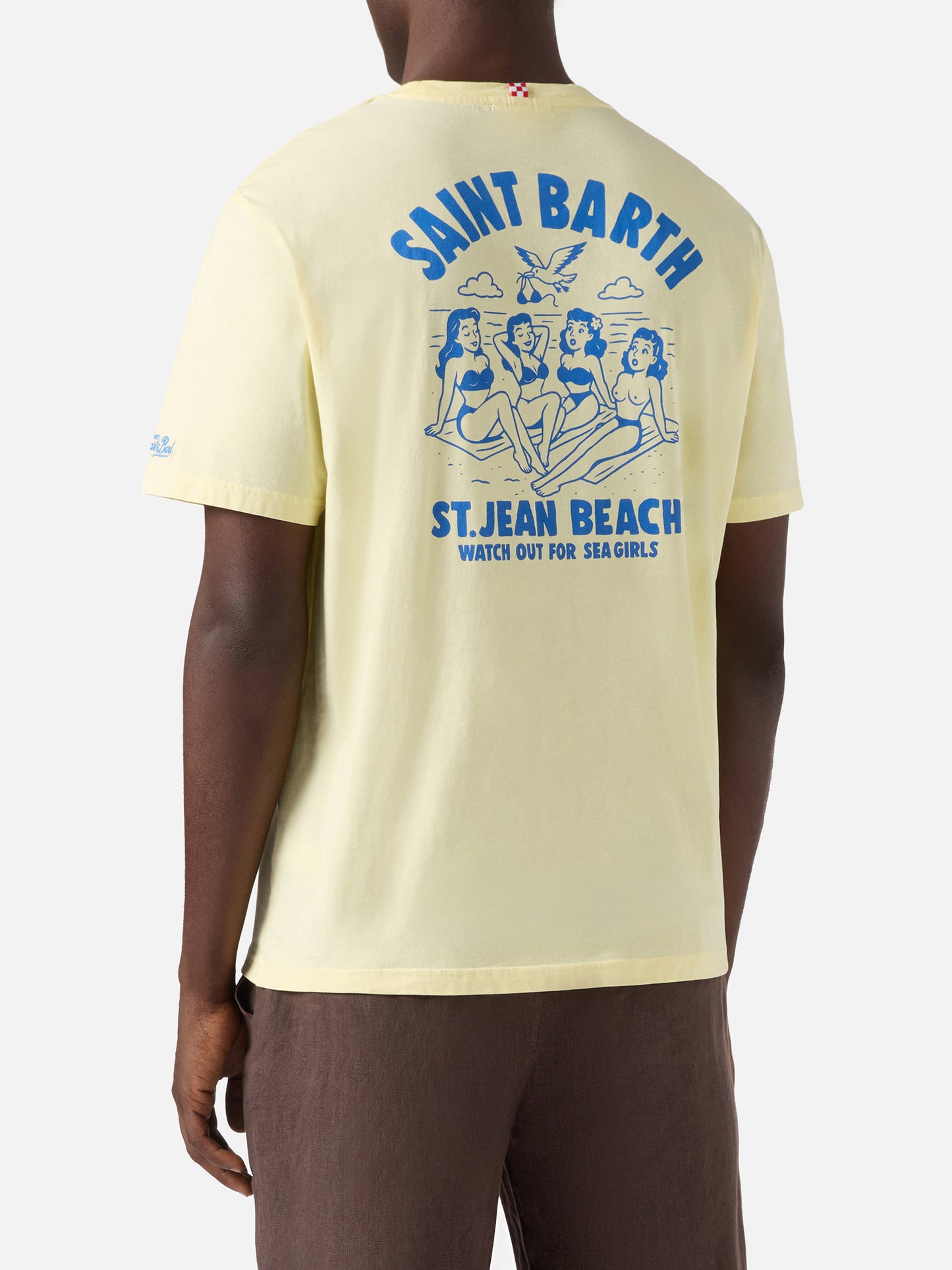 Yellow Portland t-shirt with St. Jean Beach illustration