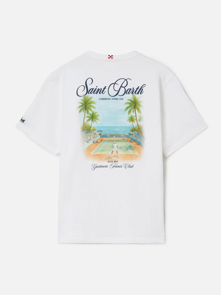 White Portland t-shirt with Caribbean Tennis Cup print