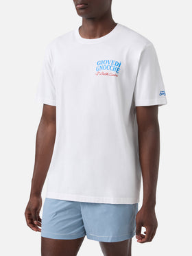 White Portland t-shirt with Giovedì Gnocche illustration