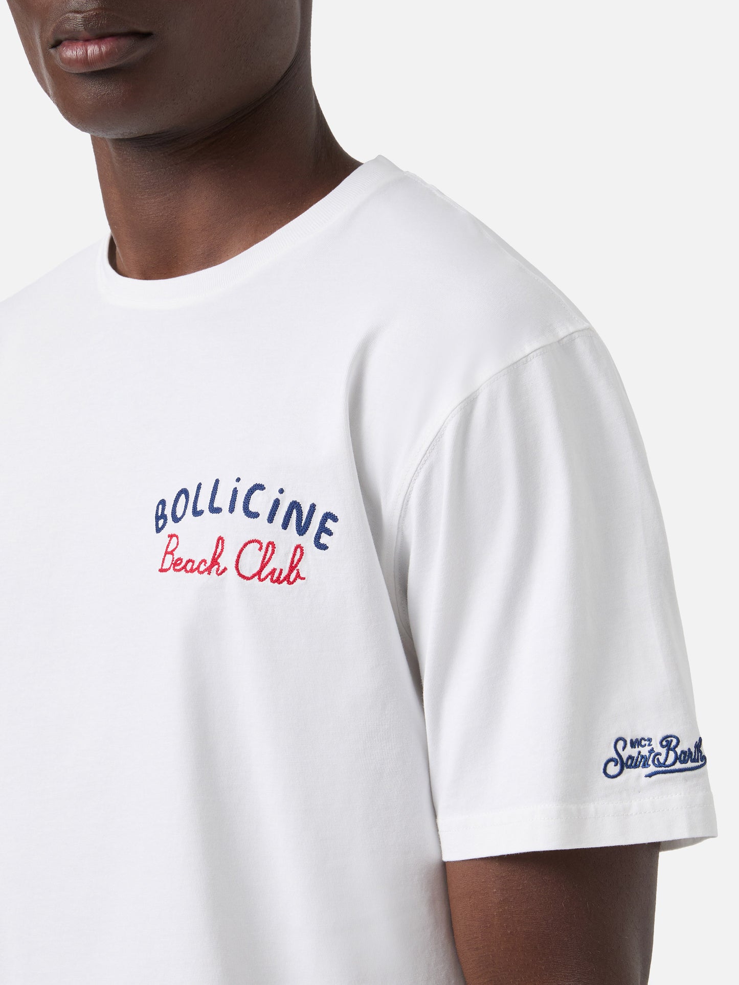 T-shirt Portland bianca con ricamo Bollicine Beach Club