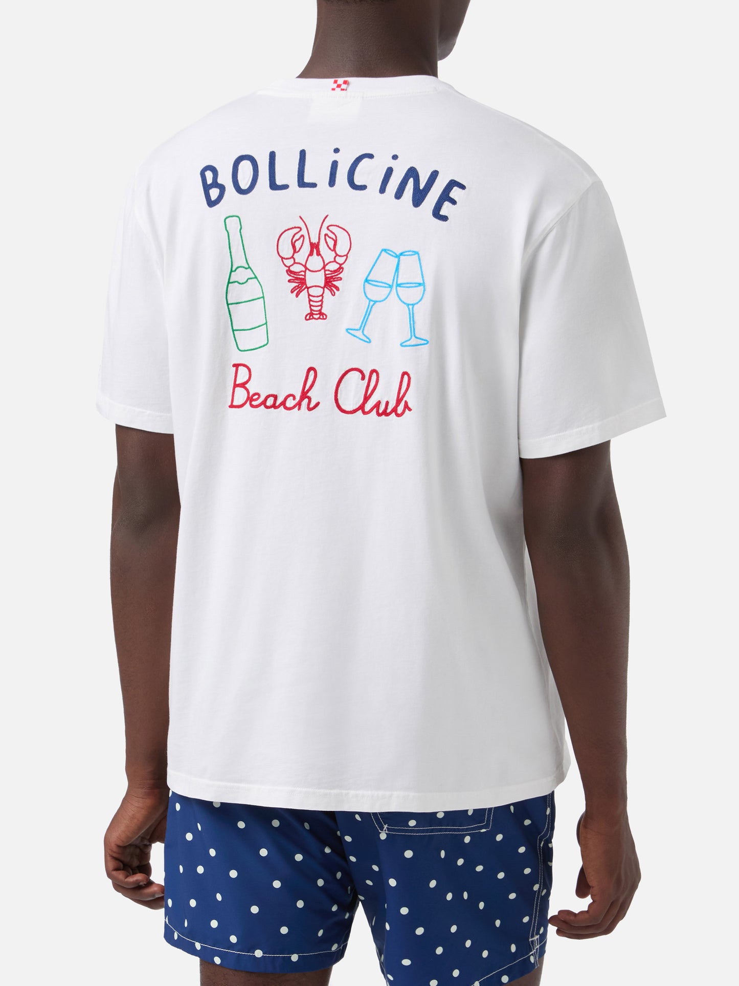 T-shirt Portland bianca con ricamo Bollicine Beach Club