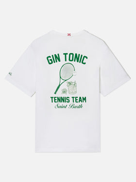 White Portland t-shirt with Gin Tonic Tennis Team illustration